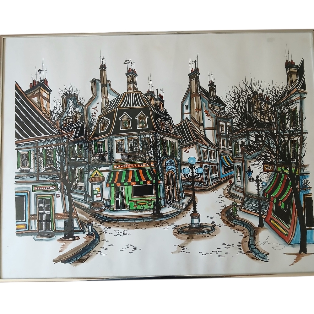 Colorful Abstract Cityscape Art Print With Signature From Artist